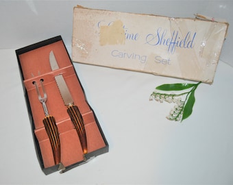 Vintage Stag Horn Carving Set with Box