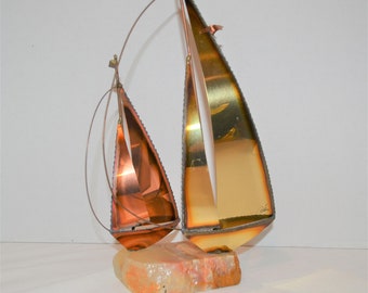 Vintage Sailboat 1970's  Sculpture, Modernism, Onyx, Metals