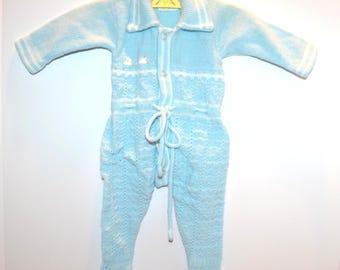 Baby Jungen Pullover Einteiler mit Füße 70er Jahre Strick