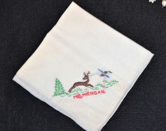 Vintage Mio, Michigan Deer, Pheasant and Trees Hanky