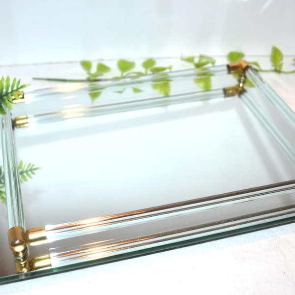 Vintage Glass Tray with Brass Vanity Dresser