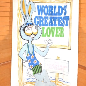 Vintage Beach Towel Bunny Blue World&#39;s Greatest Lover