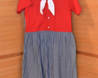 Vintage Dress with Full Skirt Red White and Blue Americana