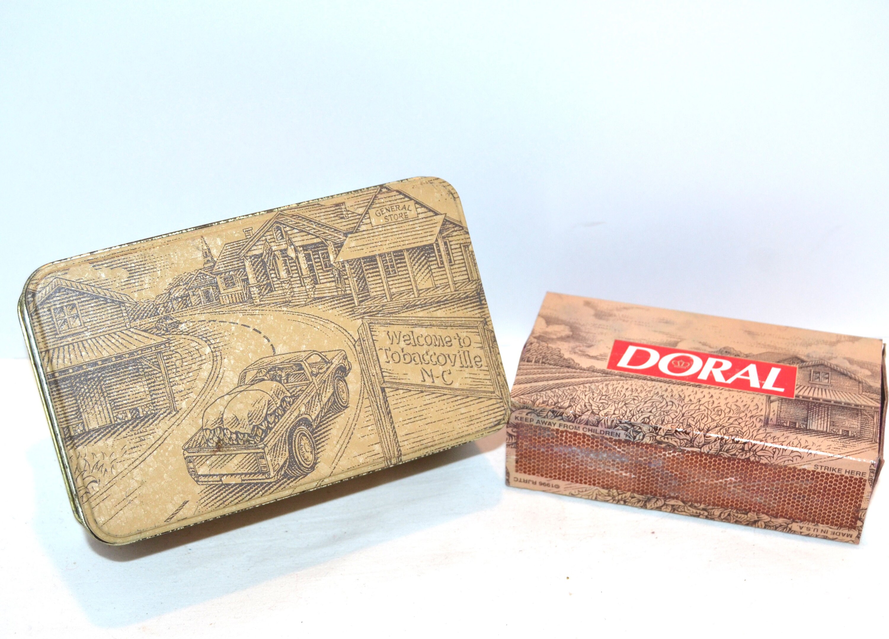 Vintage Tobaccoville Doral Tin and Match Book Collectible