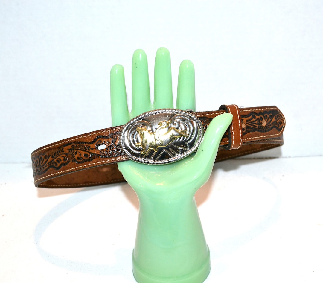 Vintage Belt Bull Riding Buckle With Leather Hand Tooled - Etsy
