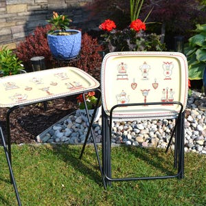 Vintage 1940s TV Trays With Metal Stand: Cottagecore Kitsch Decor