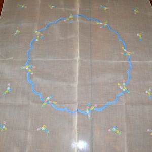 Vintage Tablecloth Crewel Flowers on Organza