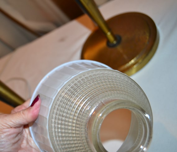 Vintage Brass Torchiere Lamps: Art Deco Cut Glass Shades