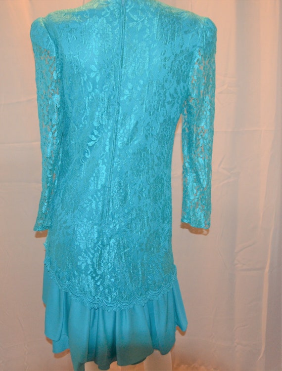 Vintage Dress Peacock Blue Lace Victorian Formal … - image 6