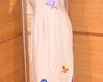 Vintage Dress Boho Shift Embroidered on Khaki Designer Trend