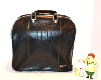 60s後半-70s FrenchVintage bowling bag Vintage Bowling Bag 60s/70s Retro Blue Vinyl With Red and