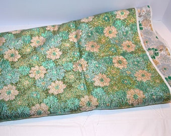 Vintage Fabric 1950's Brocade Woven Print 2.5 Yards x 39 inches Gold Silver Shades of Green