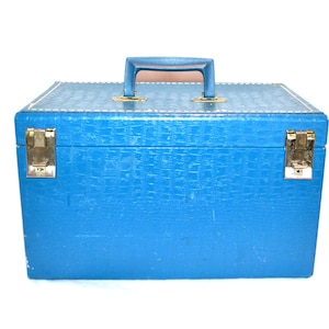 Vintage treinkoffer uniseks bruiloft reizen displaydoos blauw steampunk