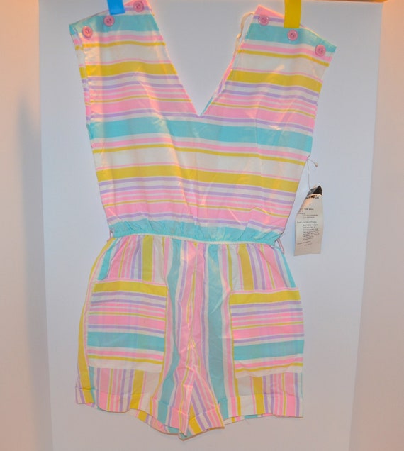 1980 Pastel Stripes Romper One Piece Fashion New … - image 1