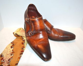Vintage Mens Burnished Brown Leather Shoes Magnanni