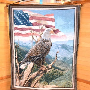 Vintage Tapestry American Eagle Wall Hanging Signed