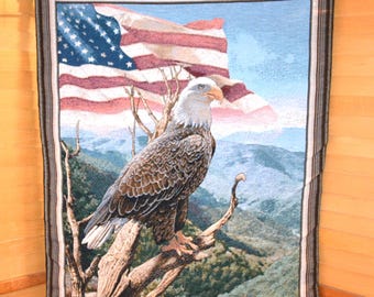 Vintage Tapestry American Eagle Wall Hanging Signed