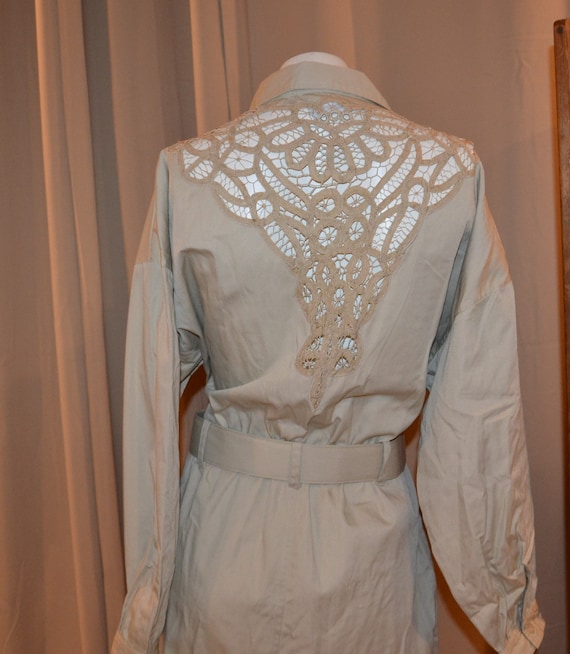 Vintage Dress Shirt Retro Khaki with Lace Back 19… - image 6