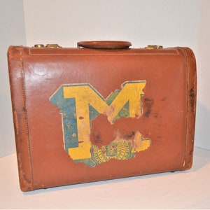University of Michigan Leather 1940&#39;s Travel Suitcase
