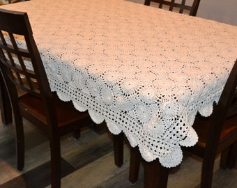 Vintage Tablecloth Crochet French Tea Rectangle