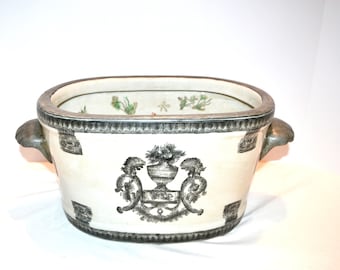 Antique Chinoiserie Cachepot Koi with Jardiniere French Country