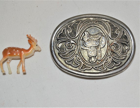 Vintage Belt Buckle Western Metal Saddle - image 1