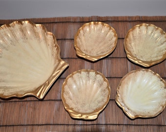 Vintage Hampshire Pottery Shell Dishes: Coastal Serving Set