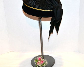 Vintage Hat Baroque Statement with Pleated Satin and Large Grosgrain Bow