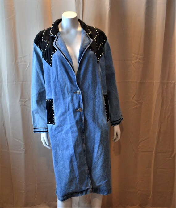 Vintage Denim Duster with Studs Western / Urban /