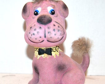 Vintage Puppy Bank Flocked Fuzzy with Fur 1950's