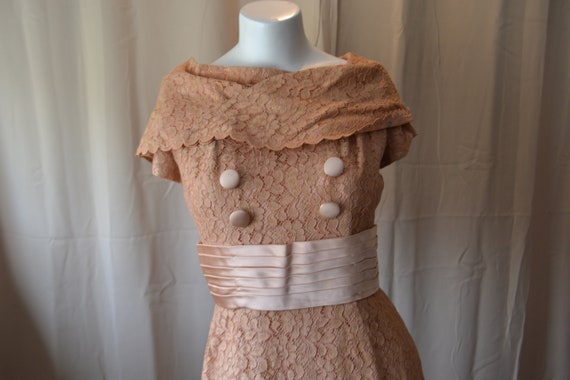 Vintage Dress 1950's Wiggle Cummerbund Champagne … - image 2