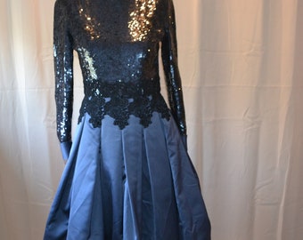 Vintage Sequin Dress Y2K Glam Beaded Soutache Full Skirt
