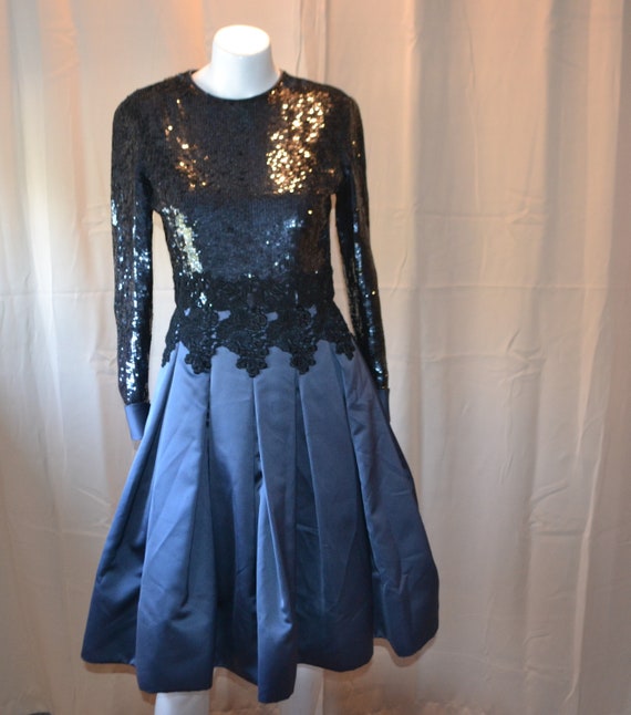 Vintage Dress Midnight Sparkle Full Skirt with Wat