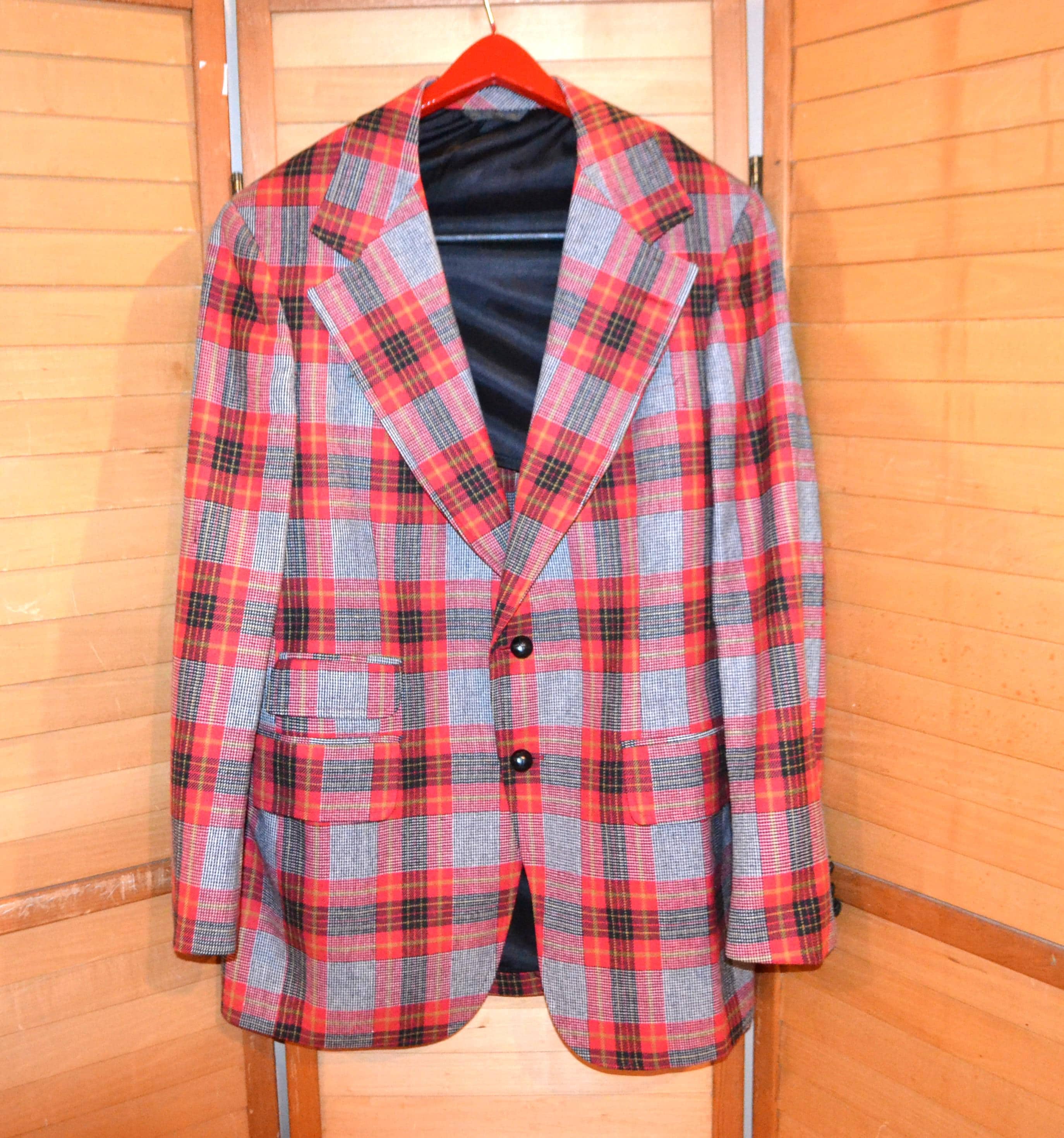 Vintage Men's Suit Jacket Sport Coat Blazer 1970's Wool Red