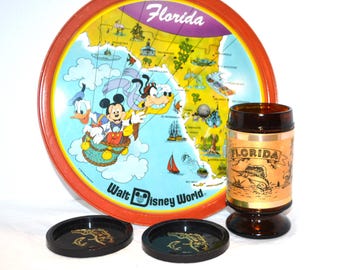 Prato e caneca vintage de lembrança da Flórida Disney Kitschy Kitchen Allia