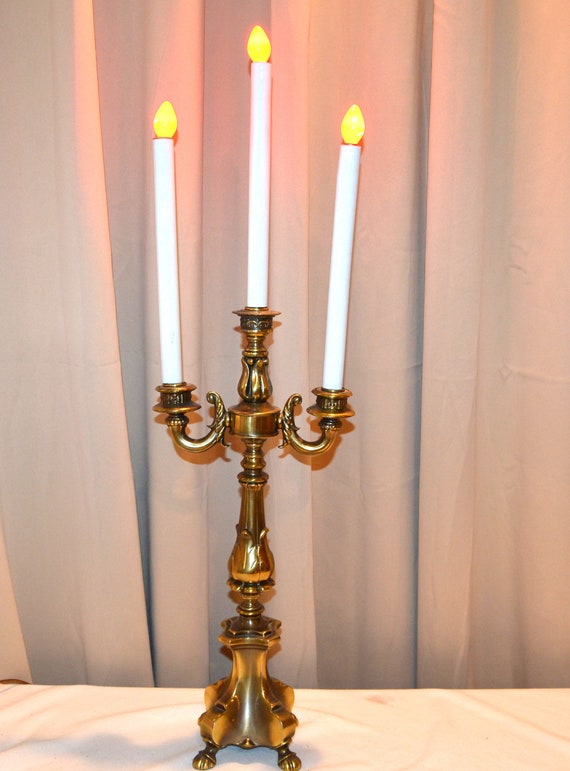 Candelabra Solid Brass Electric With Claw Feet Antique Maximalism