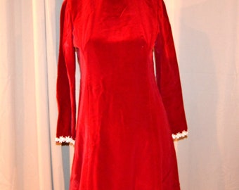 Vintage 1960&#39;s Red Velvet Dress Gogo Girl Groovy Glitz Mini