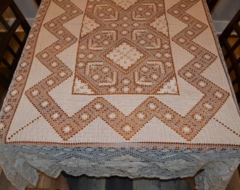 Vintage Crochet Tablecloth Tuscany Lace Cotton