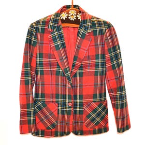 Vintage Wool Plaid Blazer Lady Traditional Preppy