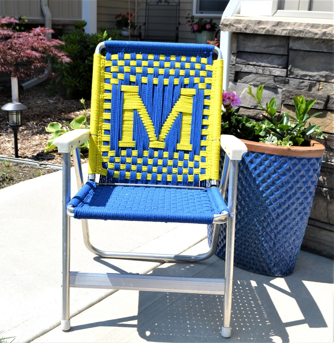 Vintage Lawn Chair Aluminum With Macrame Ski Rope Campy Lake Life Yard Kitsch Retro Etsy