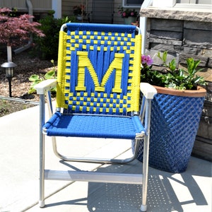 Vintage Lawn Chair Aluminum with Macrame Ski Rope  Campy  Lake Life Yard Kitsch Retro