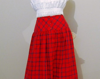 Vintage Skirt Full Swing Red with Navy 1980's