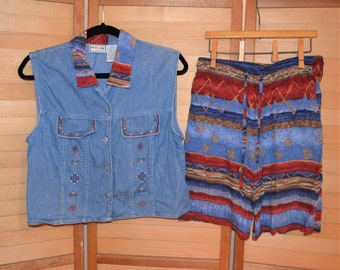 Vintage Two Piece Western Native Aztec Outfit