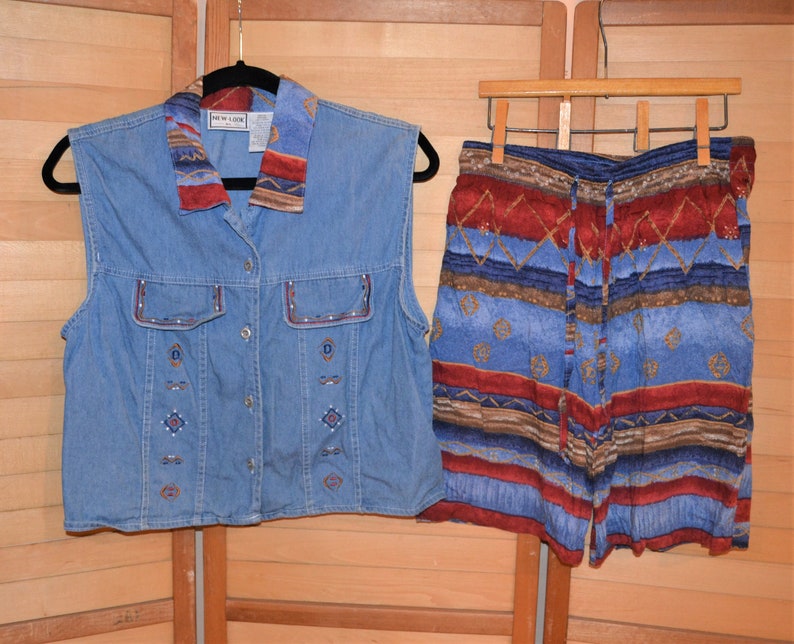 Vintage Two Piece Western Native Aztec Outfit image 1