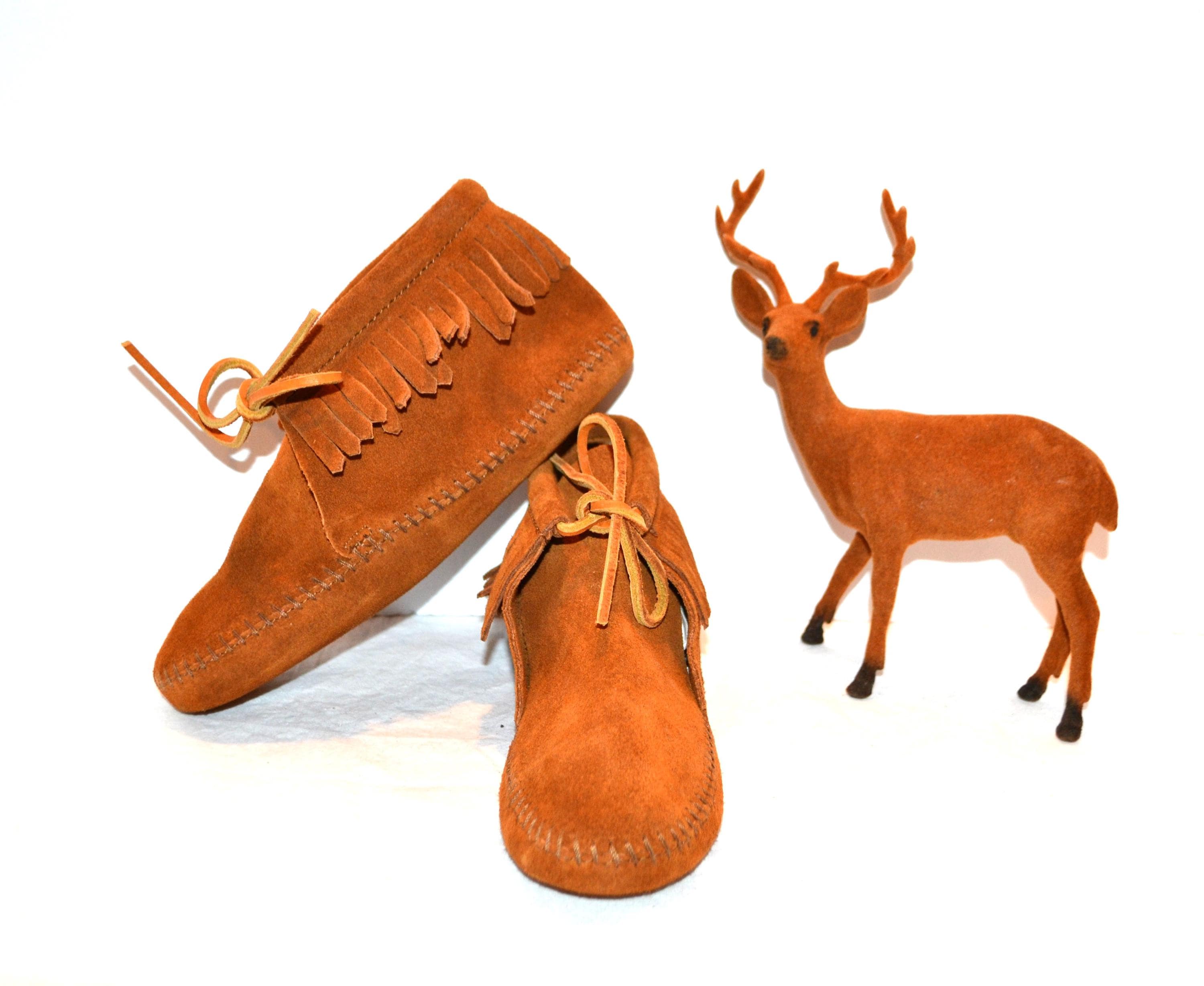 Mocassins Minnetonka En Cuir Véritable Marron Avec Frange - Occasion - Pour Femme - Style Ballet - Plat