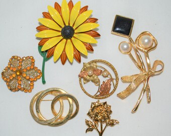 Vintage Flower Brooch Collection of Six