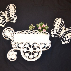 Verkauf Vintage Blumenwagen und Schmetterlinge, Wanddeko 1970er Jahre