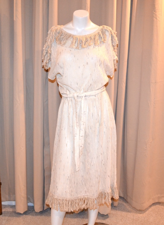 Vintage Natural Boho Dress with Fringe