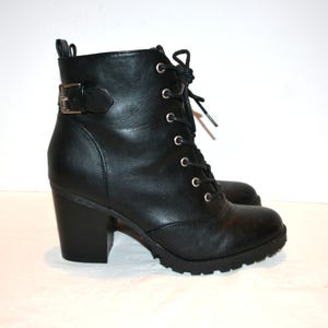 Redo Black Chunky Platform Boots Laces Zip Wear Everywhere