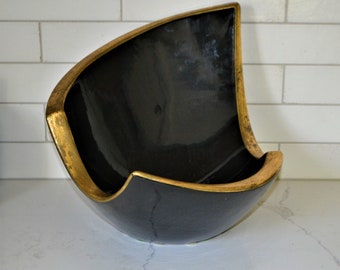 Vintage Jaru Black Ceramic Bowl with Gold Gilt - Modernist Design